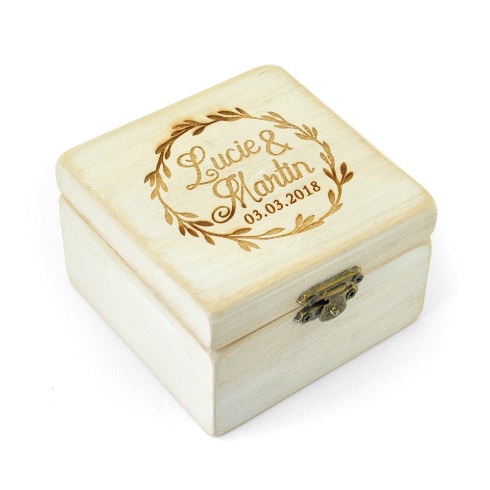 Personalized Wood Art Wedding Jewelry Ring Box