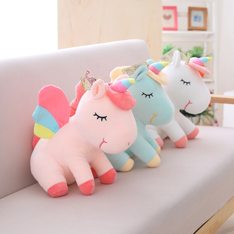 Kid's Cartoon Unicorn Plush Toy with Rainbow Wings