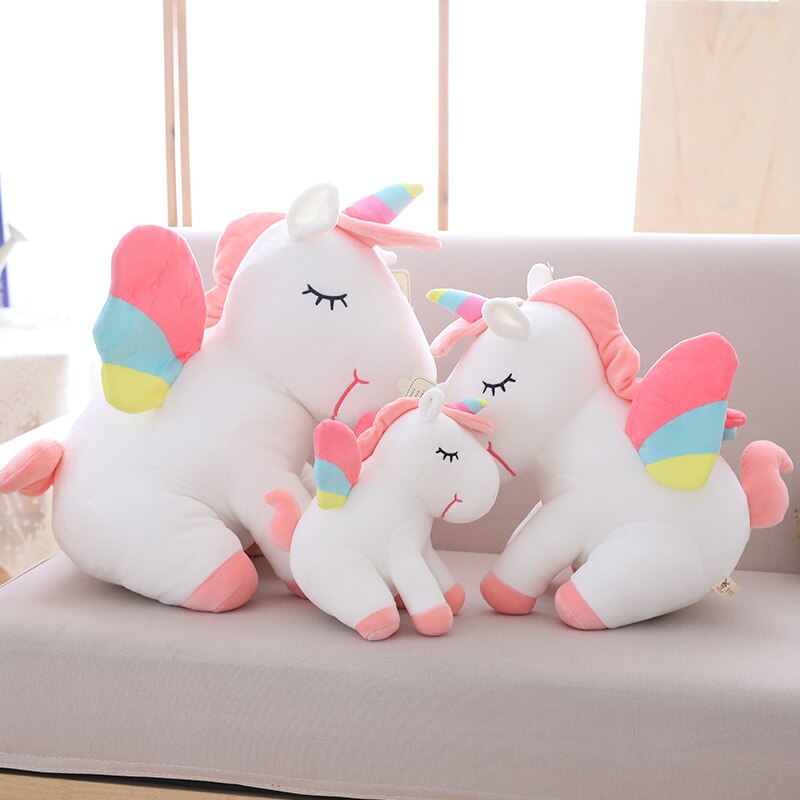 Kid's Cartoon Unicorn Plush Toy with Rainbow Wings